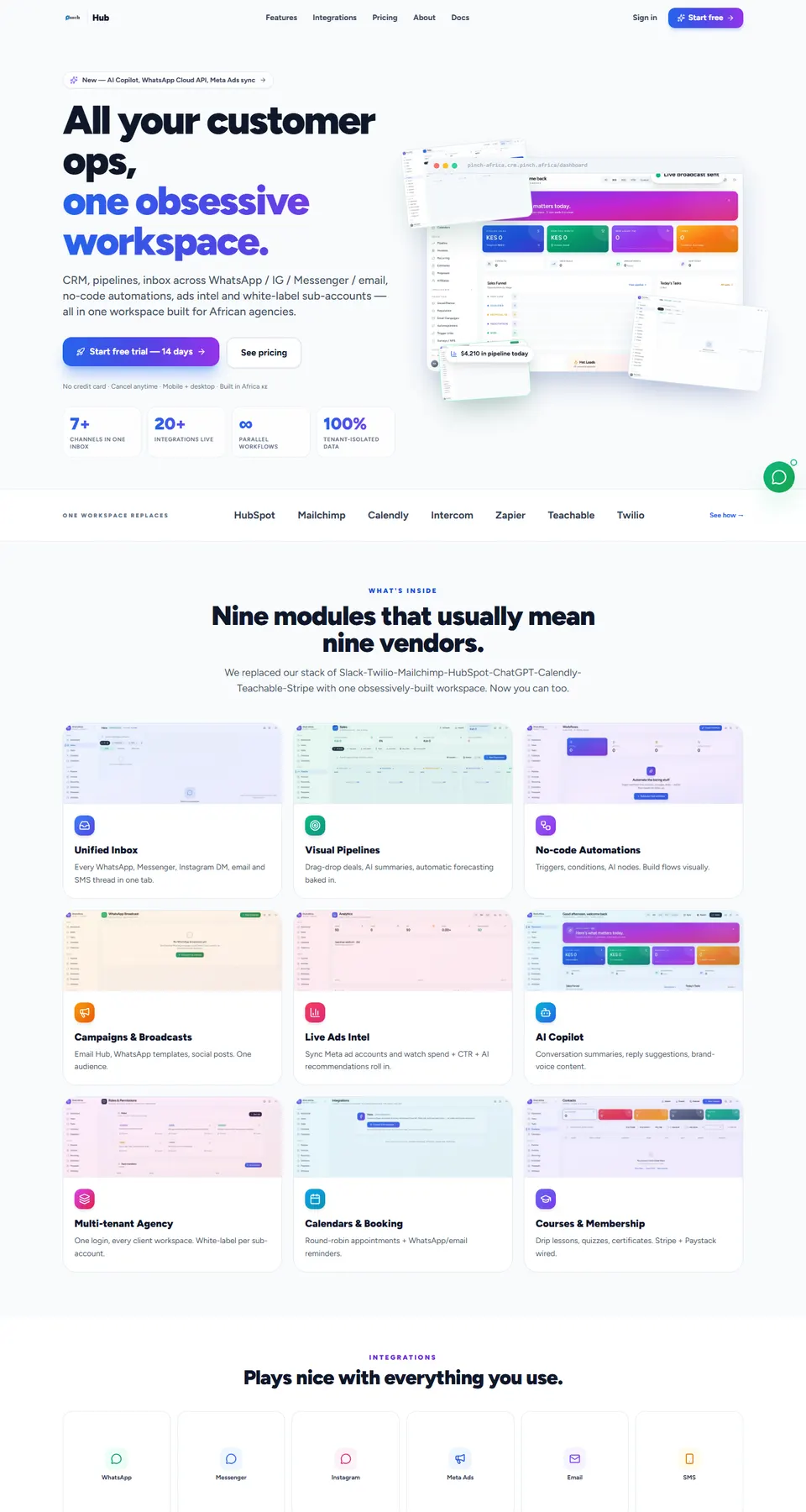 Pinch CRM home page