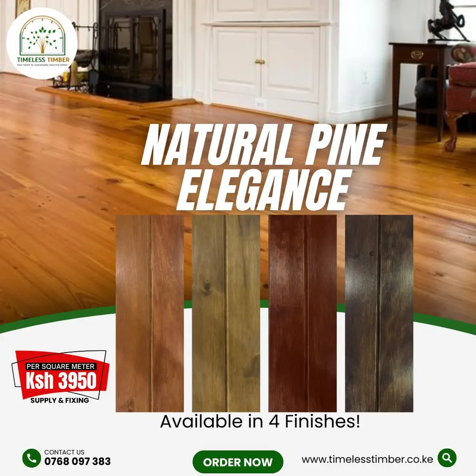 Timeless Timber advert for natural pine flooring in four finishes